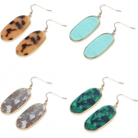 4Pairs Oval Acrylic Dangle Earrings For Women Lightweight Leopard Blue Green Shell Beige Mottled Resin Statement Oval Drop Earrings Set